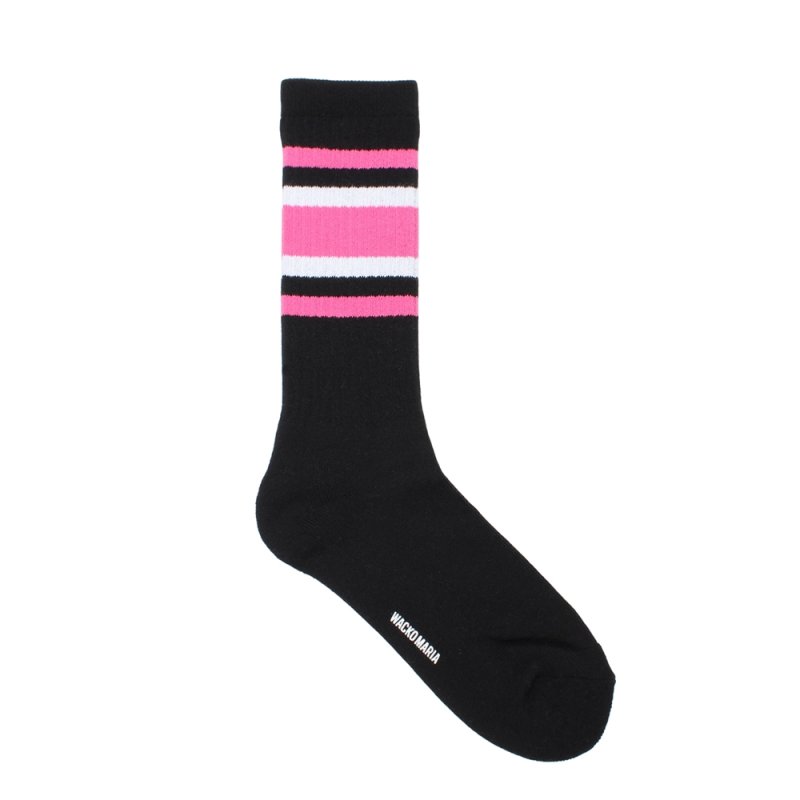 画像1: WACKO MARIA/SPORTS SOCKS（BLACK/PINK）［スポーツソックス-26春夏］