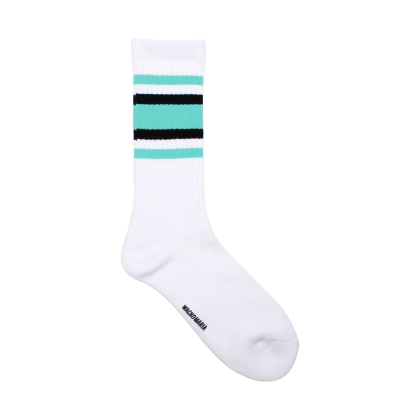 画像1: WACKO MARIA/SPORTS SOCKS（WHITE/GREEN）［スポーツソックス-26春夏］