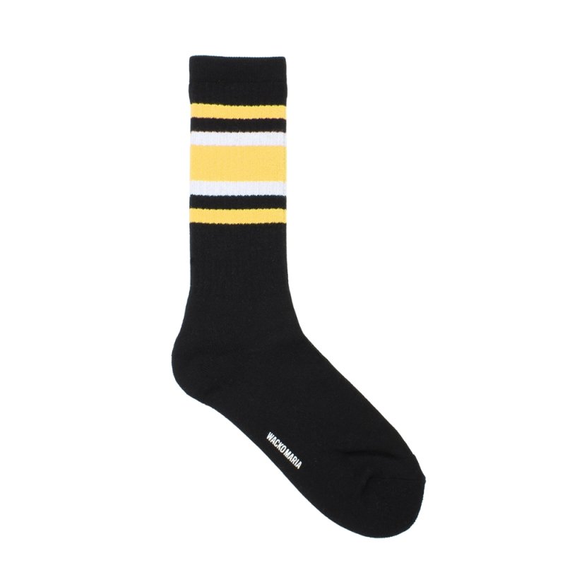 画像1: WACKO MARIA/SPORTS SOCKS（BLACK/YELLOW）［スポーツソックス-26春夏］