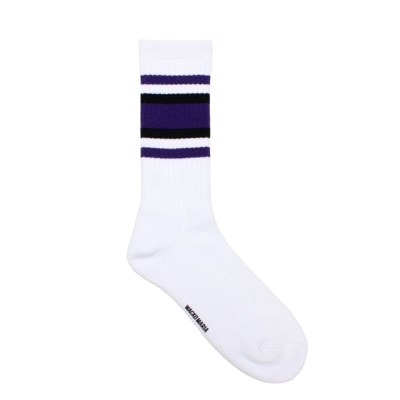 画像1: WACKO MARIA/SPORTS SOCKS（WHITE/PURPLE）［スポーツソックス-26春夏］