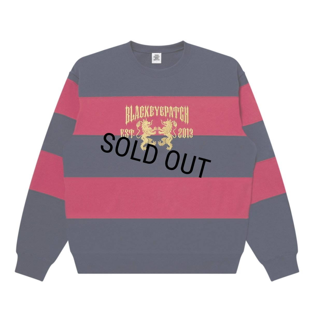 画像1: BlackEyePatch/HERALDIC COLLEGE STRIPED CREW SWEAT（NAVY/RED） (1)