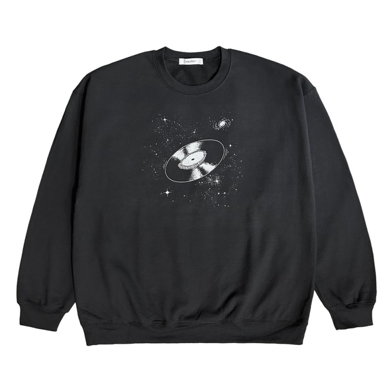 画像1: exodus brand/SPACE VINYL RECORD SWEAT CREW NECK（BLACK）［クルーネックスウェット-26春夏］