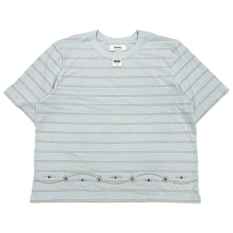 画像1: DAIRIKU/Waist Studs Border H-S Tee（Aqua）［スタッズボーダーT-26春夏］