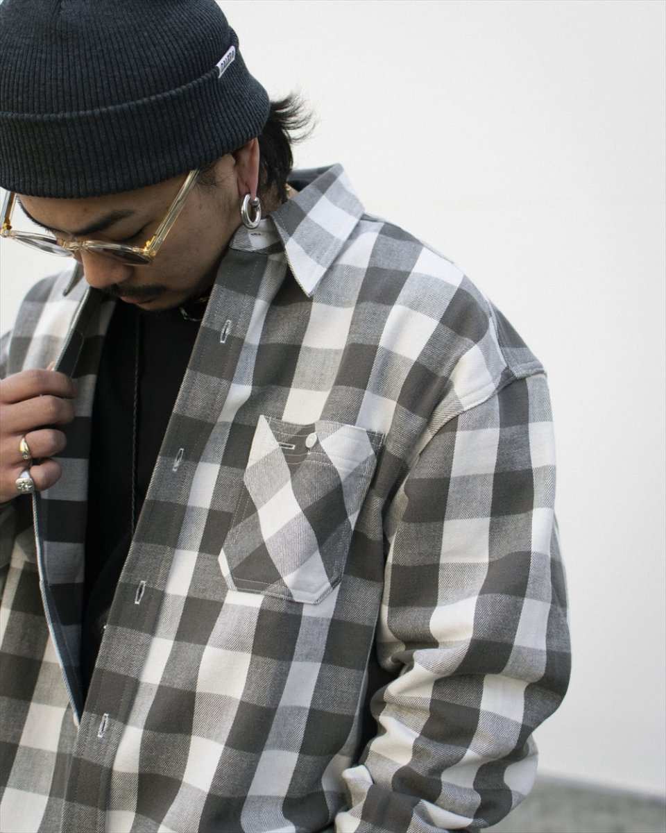 画像4: CALEE/VINTAGE TYPE BLOCK CHECK SH（BLACK/WHITE）［ブロックチェックシャツ-26春夏］ (4)