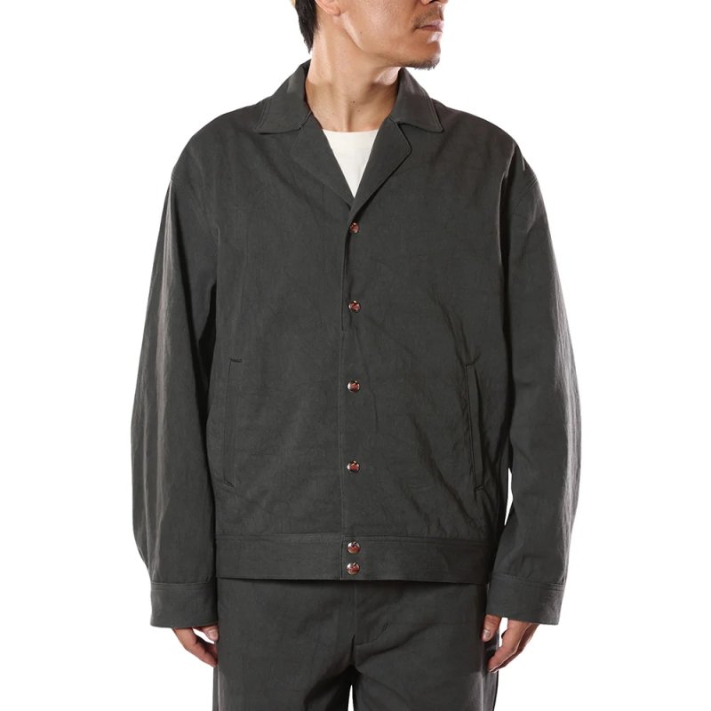 画像3: CALEE/SLUB SATIN OPEN COLLAR JACKET（INK BLACK）［スラブサテンオープンカラーJKT-26春夏］