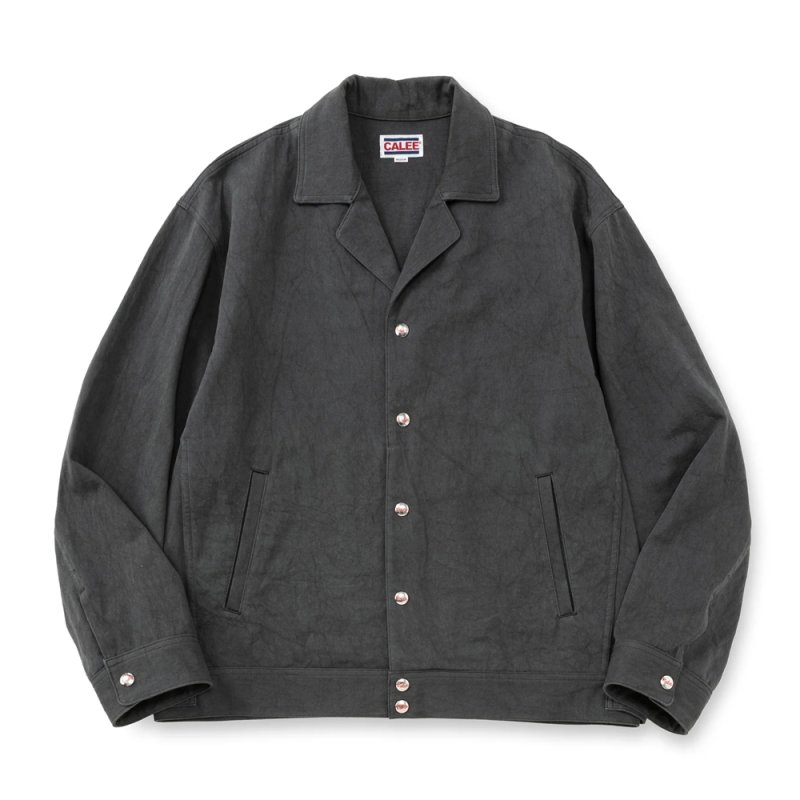 画像1: CALEE/SLUB SATIN OPEN COLLAR JACKET（INK BLACK）［スラブサテンオープンカラーJKT-26春夏］