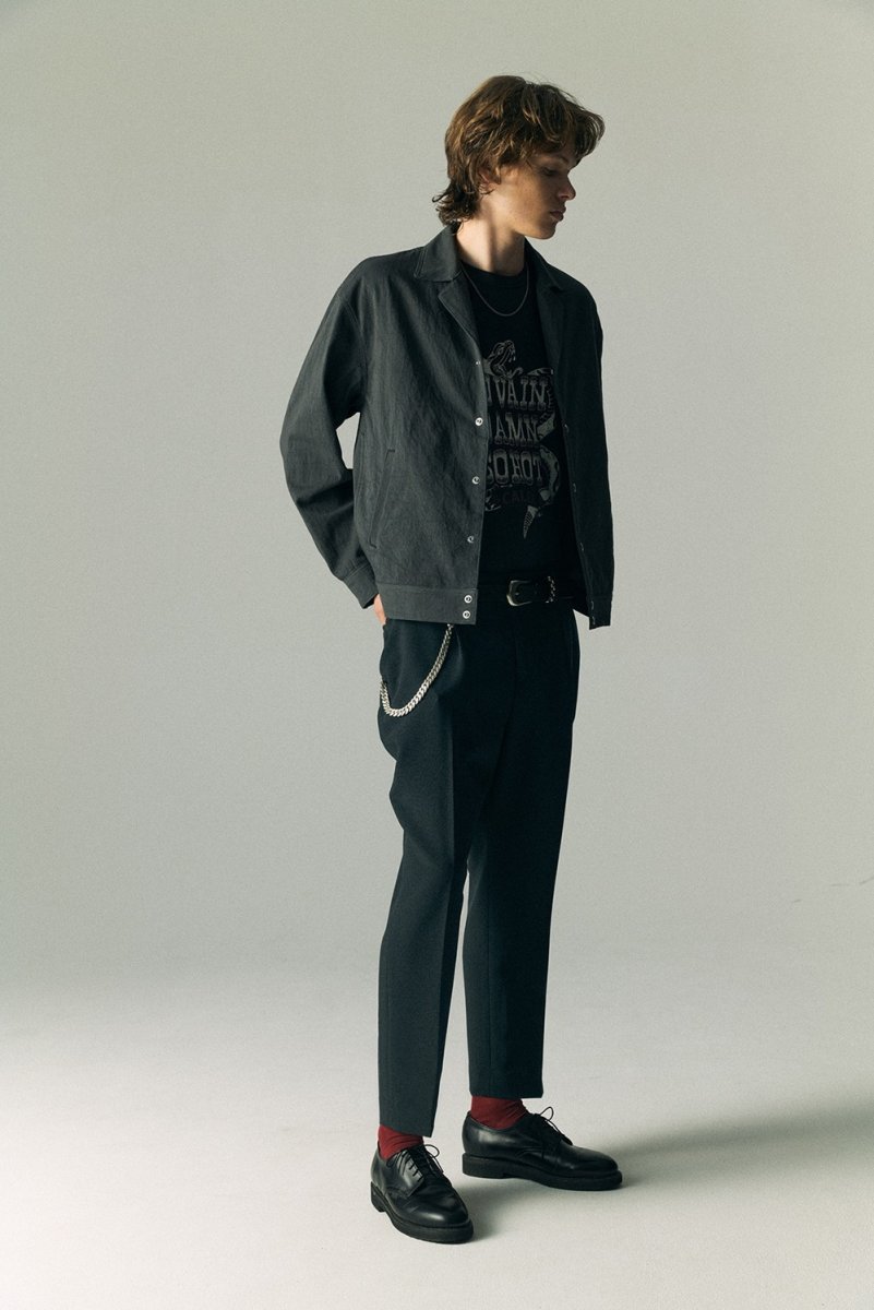 画像2: CALEE/SLUB SATIN OPEN COLLAR JACKET（INK BLACK）［スラブサテンオープンカラーJKT-26春夏］ (2)