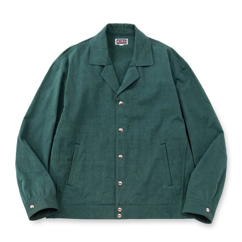 画像1: CALEE/SLUB SATIN OPEN COLLAR JACKET（GREEN）［スラブサテンオープンカラーJKT-26春夏］