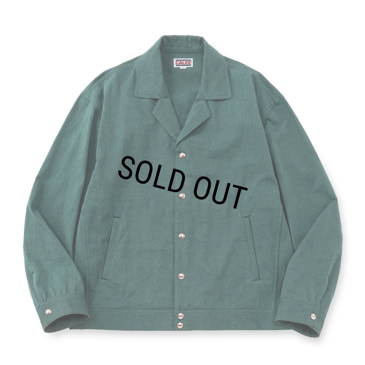 画像1: CALEE/SLUB SATIN OPEN COLLAR JACKET（GREEN）［スラブサテンオープンカラーJKT-26春夏］ (1)