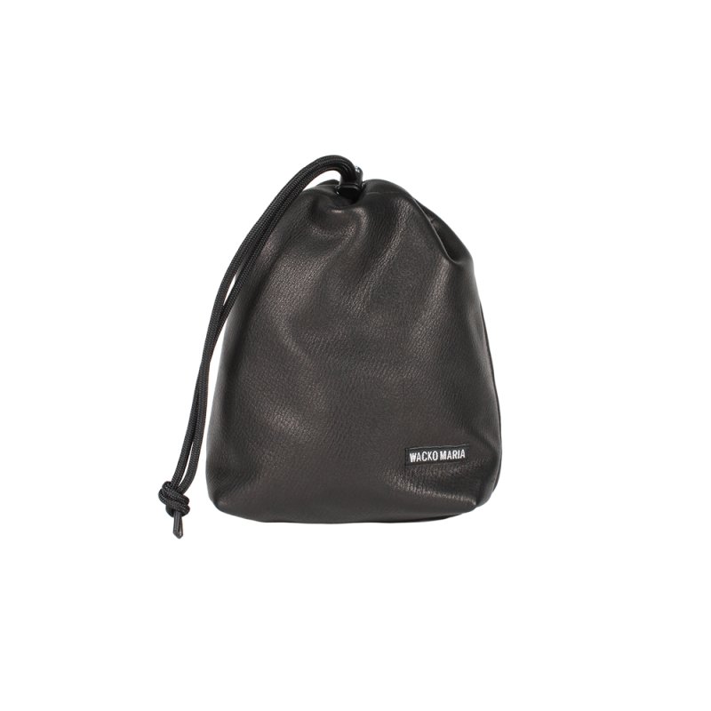 画像1: WACKO MARIA/LEATHER DRAWSTRING BAG（BLACK）［レザードローストリングバッグ-26春夏］