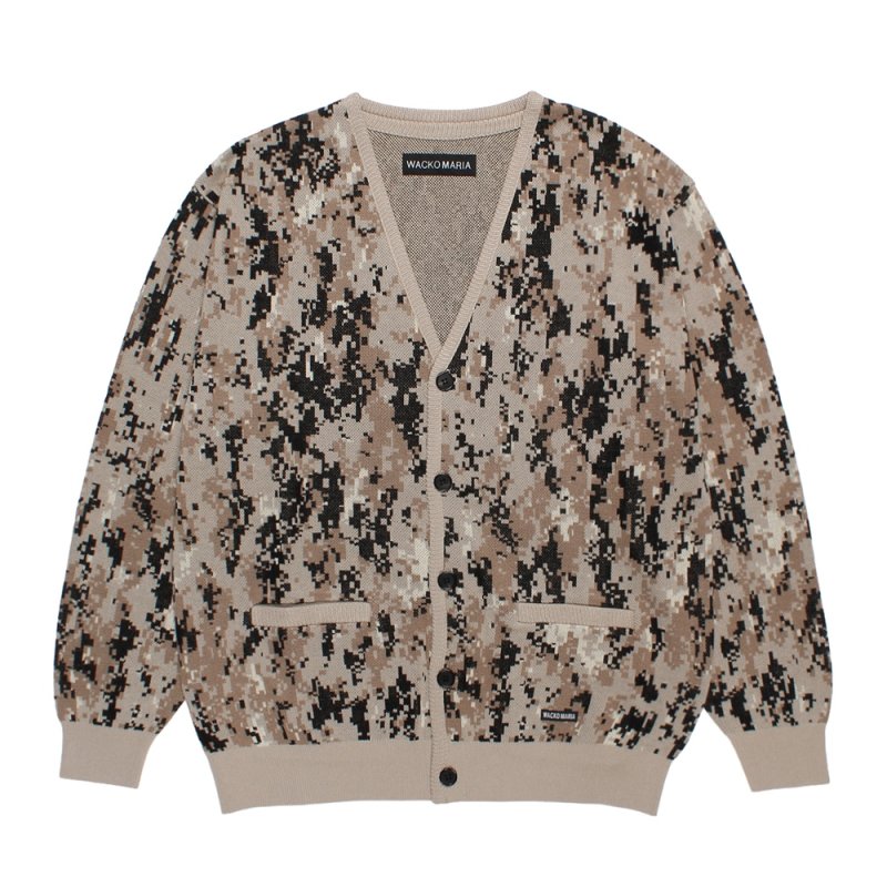 画像1: WACKO MARIA/DIGITAL CAMO JACQUARD KNIT CARDIGAN（BEIGE）［デジタルカモジャガードニットカーディガン-26春夏］