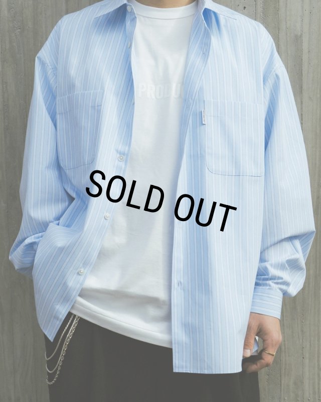 COOTIE PRODUCTIONS/Stripe Broad L/S Shirt（Saxe）［ストライプ
