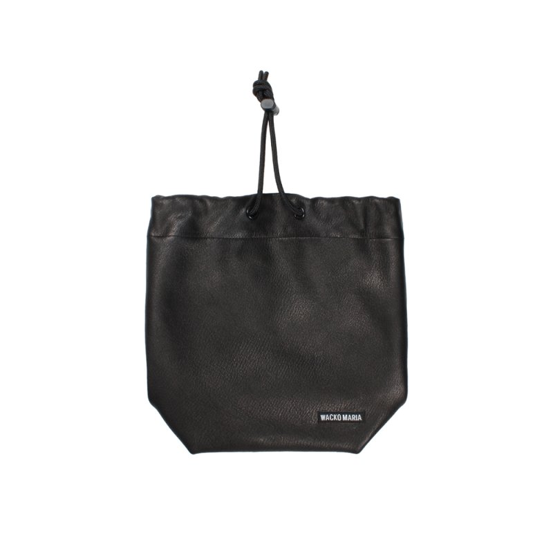 画像2: WACKO MARIA/LEATHER DRAWSTRING BAG（BLACK）［レザードローストリングバッグ-26春夏］