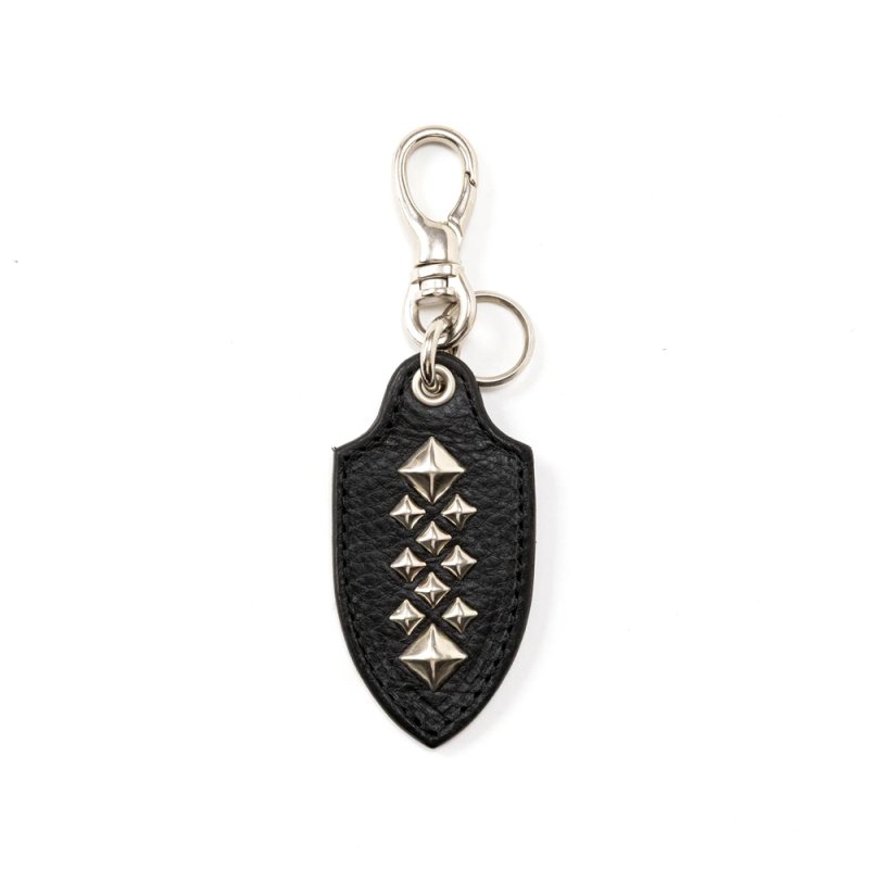 画像1: CALEE/STUDS LEATHER KEY RING ＜TYPE A＞（BLACK）［スタッズレザーキーリング-26春夏］