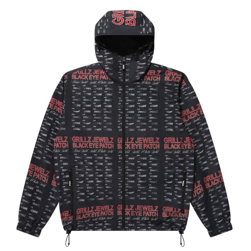 画像1: BlackEyePatch/GRILLZ JEWELZ PATTERNED SHELL JACKET(BLACK)