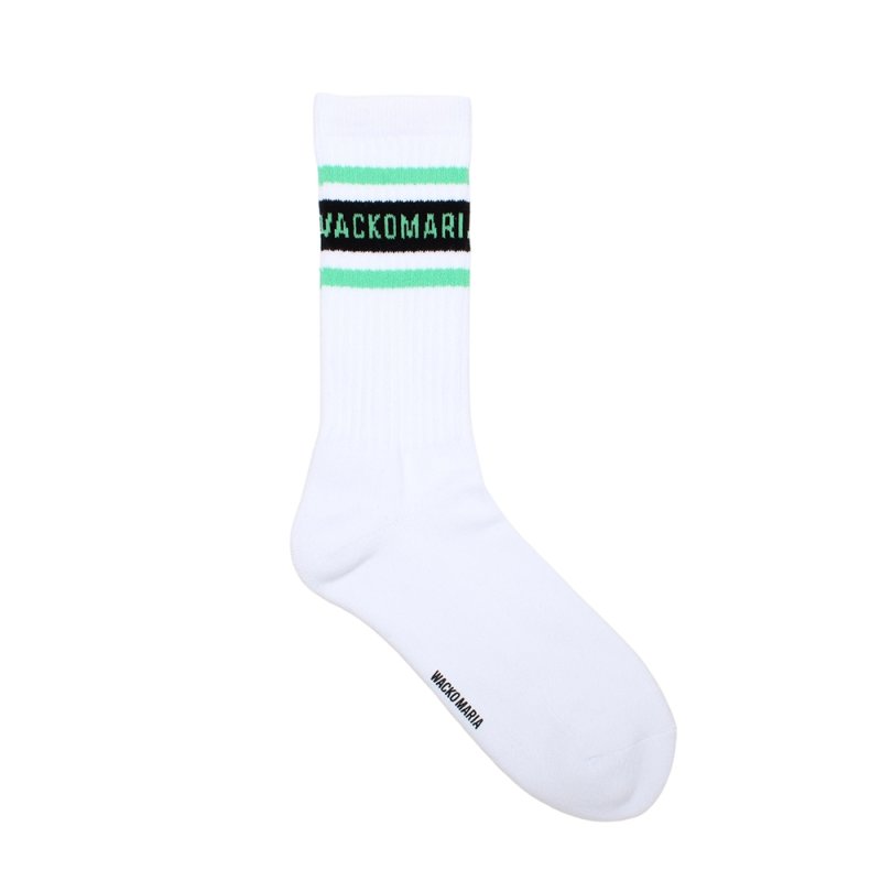 画像1: WACKO MARIA/LOGO JACQUARD SOCKS（WHITE/GREEN）［ロゴジャガードソックス-26春夏］