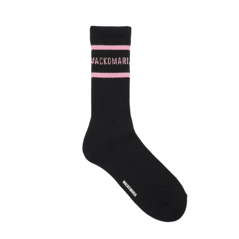画像1: WACKO MARIA/LOGO JACQUARD SOCKS（BLACK/PINK）［ロゴジャガードソックス-26春夏］