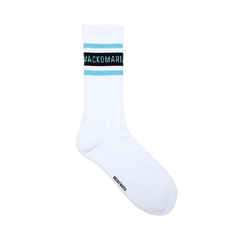 画像1: WACKO MARIA/LOGO JACQUARD SOCKS（WHITE/BLUE）［ロゴジャガードソックス-26春夏］