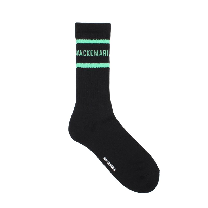 画像1: WACKO MARIA/LOGO JACQUARD SOCKS（BLACK/GREEN）［ロゴジャガードソックス-26春夏］