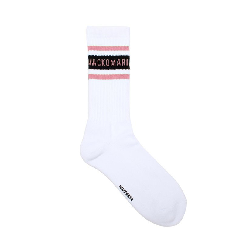 画像1: WACKO MARIA/LOGO JACQUARD SOCKS（WHITE/PINK）［ロゴジャガードソックス-26春夏］
