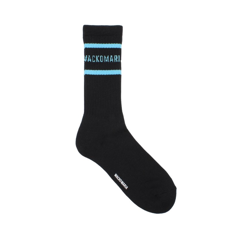 画像1: WACKO MARIA/LOGO JACQUARD SOCKS（BLACK/BLUE）［ロゴジャガードソックス-26春夏］