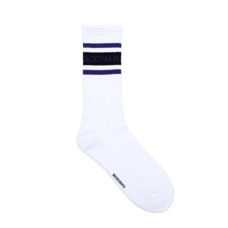 画像1: WACKO MARIA/LOGO JACQUARD SOCKS（WHITE/NAVY）［ロゴジャガードソックス-26春夏］