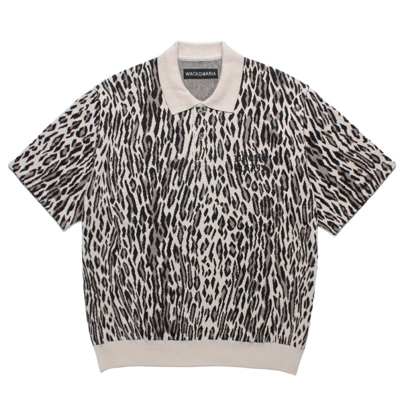 画像1: WACKO MARIA/LEOPARD JACQUARD KNIT POLO SHIRT（IVORY）［レオパードジャガードニットポロシャツ-26春夏］