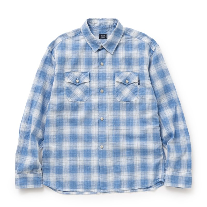 画像1: RATS/BOARD CHECK SHIRT（SAX BLUE CHECK）［ボードチェックシャツ-26春夏］
