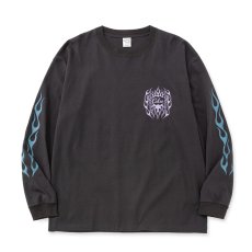 画像2: CALEE/VINTAGE TYPE FLAME LOGO PINSTRIPING L/ S TEE ＜NATURALLY PAINT DESIGN＞（INK BLACK）［プリント長袖T-26春夏］ (2)