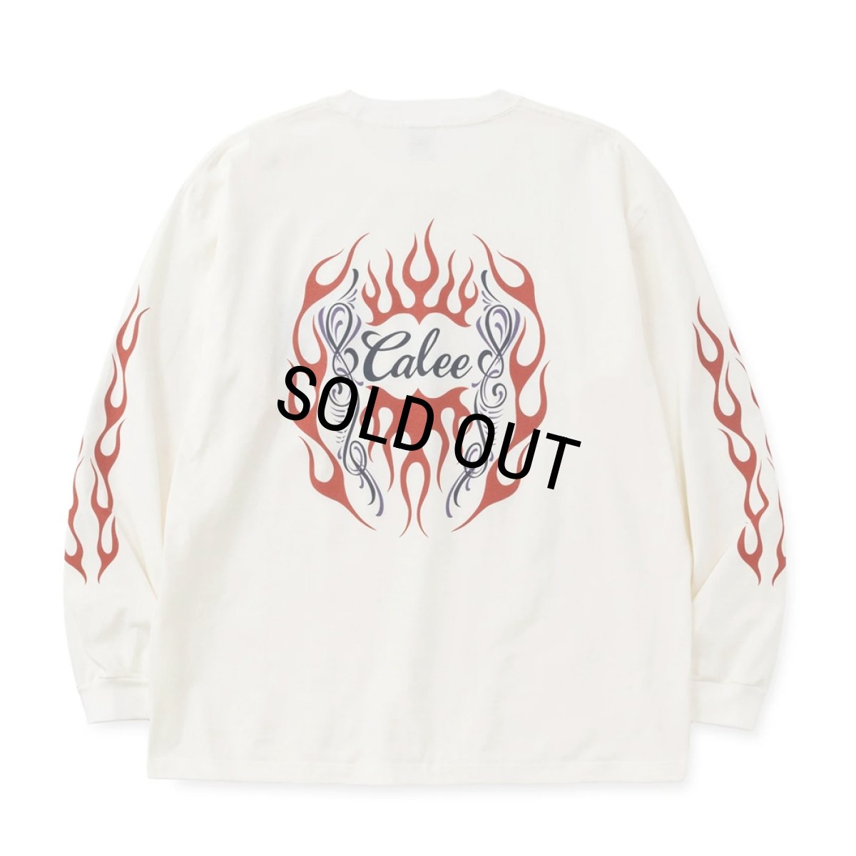 画像1: CALEE/VINTAGE TYPE FLAME LOGO PINSTRIPING L/ S TEE ＜NATURALLY PAINT DESIGN＞（WHITE）［プリント長袖T-26春夏］ (1)