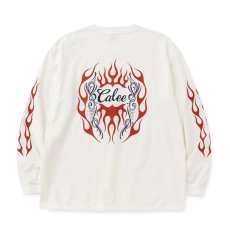 画像1: CALEE/VINTAGE TYPE FLAME LOGO PINSTRIPING L/ S TEE ＜NATURALLY PAINT DESIGN＞（WHITE）［プリント長袖T-26春夏］ (1)