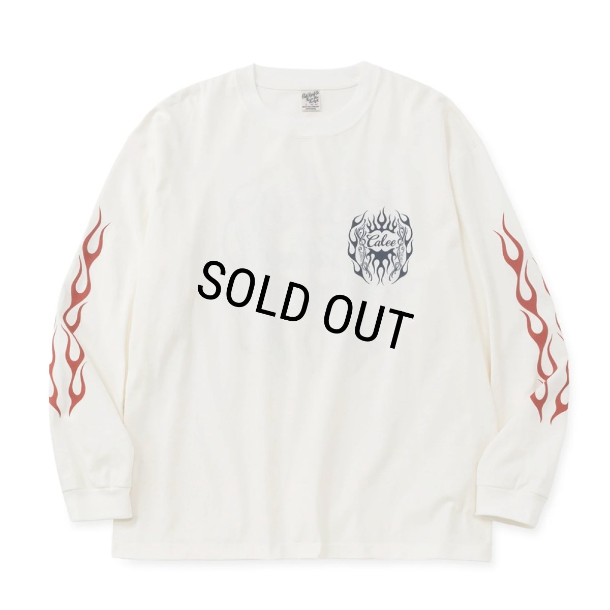 画像2: CALEE/VINTAGE TYPE FLAME LOGO PINSTRIPING L/ S TEE ＜NATURALLY PAINT DESIGN＞（WHITE）［プリント長袖T-26春夏］ (2)
