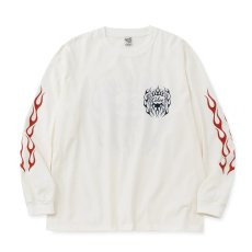 画像2: CALEE/VINTAGE TYPE FLAME LOGO PINSTRIPING L/ S TEE ＜NATURALLY PAINT DESIGN＞（WHITE）［プリント長袖T-26春夏］ (2)
