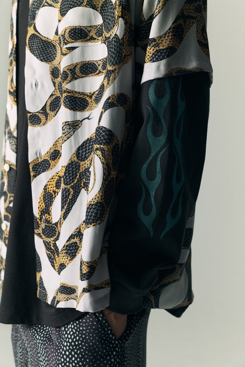 画像4: CALEE/VINTAGE TYPE FLAME LOGO PINSTRIPING L/ S TEE ＜NATURALLY PAINT DESIGN＞（INK BLACK）［プリント長袖T-26春夏］ (4)