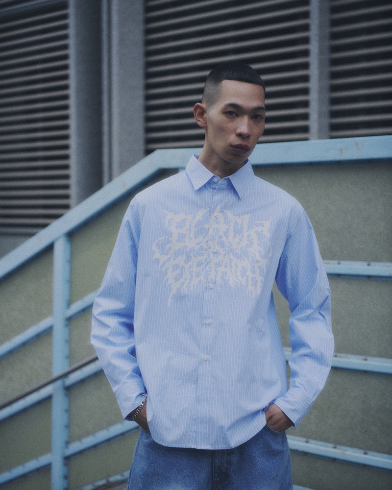 画像3: BlackEyePatch/GRINDCORE LOGO STRIPED L/S SHIRT（BLUE）