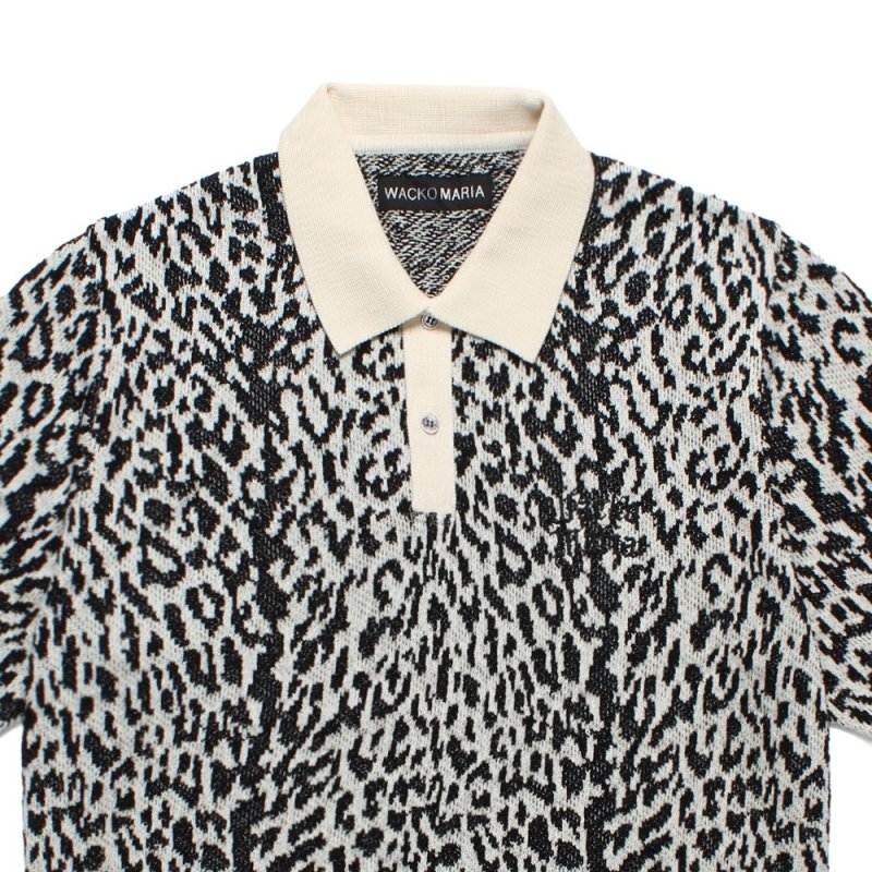 画像2: WACKO MARIA/LEOPARD JACQUARD KNIT POLO SHIRT（WHITE）［レオパードジャガードニットポロシャツ-26春夏］
