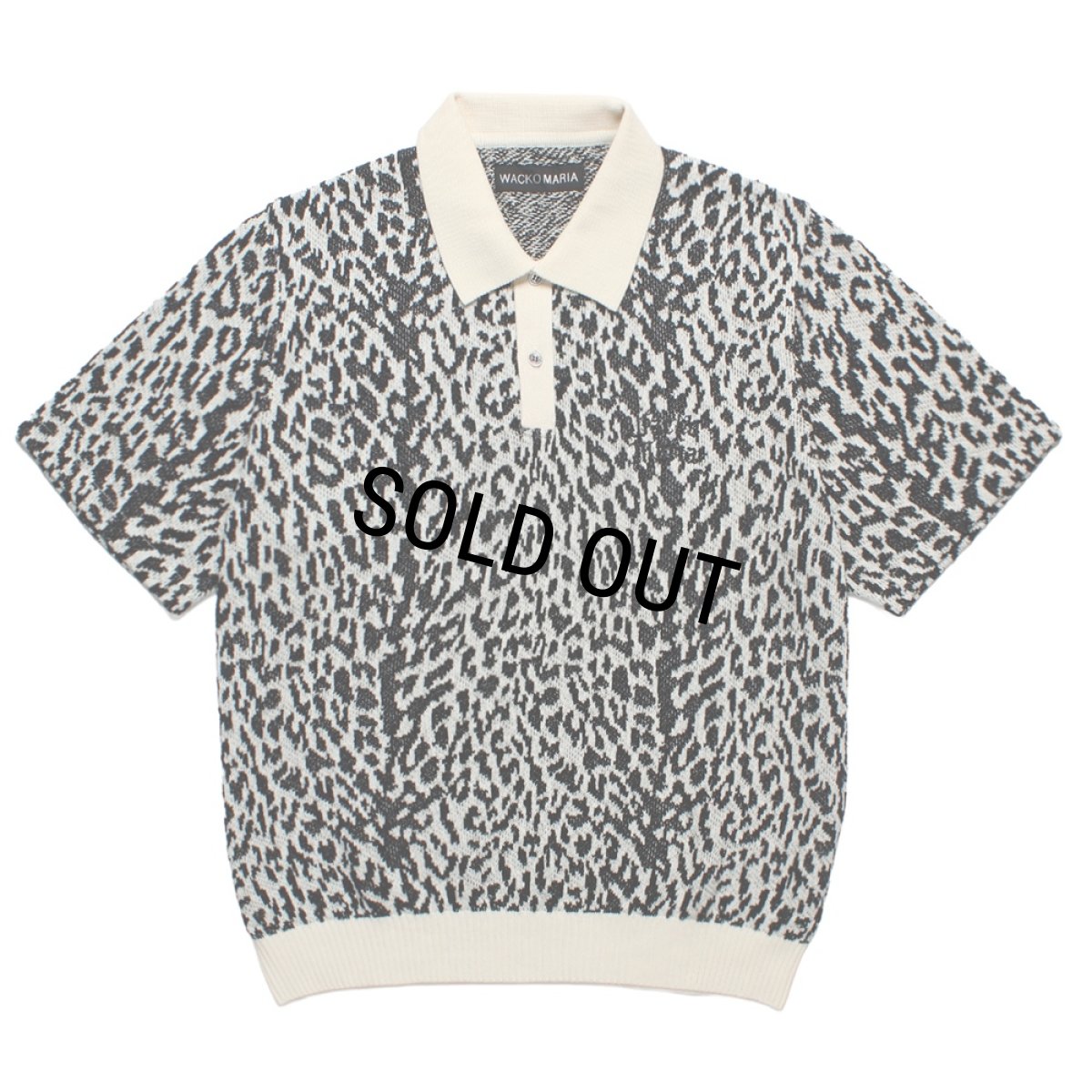 画像1: WACKO MARIA/LEOPARD JACQUARD KNIT POLO SHIRT（WHITE）［レオパードジャガードニットポロシャツ-26春夏］ (1)