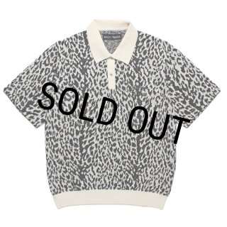 WACKO MARIA/LEOPARD JACQUARD KNIT POLO SHIRT（WHITE）［レオパード