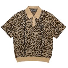 画像1: WACKO MARIA/LEOPARD JACQUARD KNIT POLO SHIRT（LIGHT BROWN）［レオパードジャガードニットポロシャツ-26春夏］ (1)