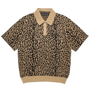 WACKO MARIA/LEOPARD JACQUARD KNIT POLO SHIRT（LIGHT BROWN