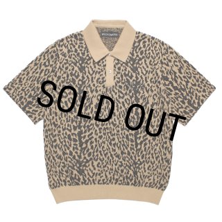 WACKO MARIA/LEOPARD JACQUARD KNIT POLO SHIRT（LIGHT BROWN