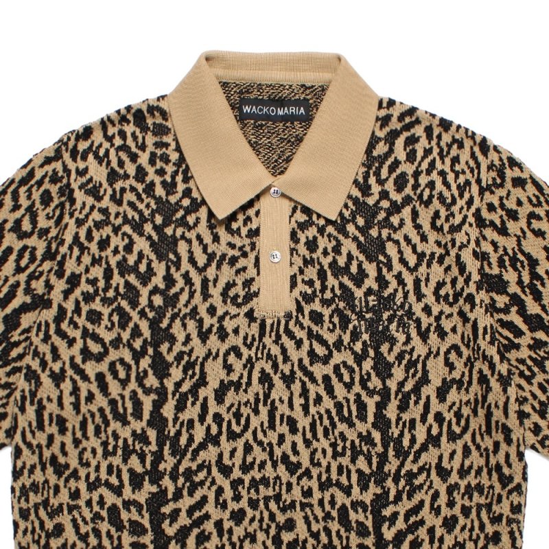 画像2: WACKO MARIA/LEOPARD JACQUARD KNIT POLO SHIRT（LIGHT BROWN）［レオパードジャガードニットポロシャツ-26春夏］