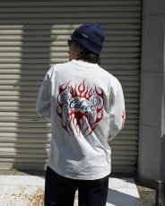 画像5: CALEE/VINTAGE TYPE FLAME LOGO PINSTRIPING L/ S TEE ＜NATURALLY PAINT DESIGN＞（WHITE）［プリント長袖T-26春夏］ (5)