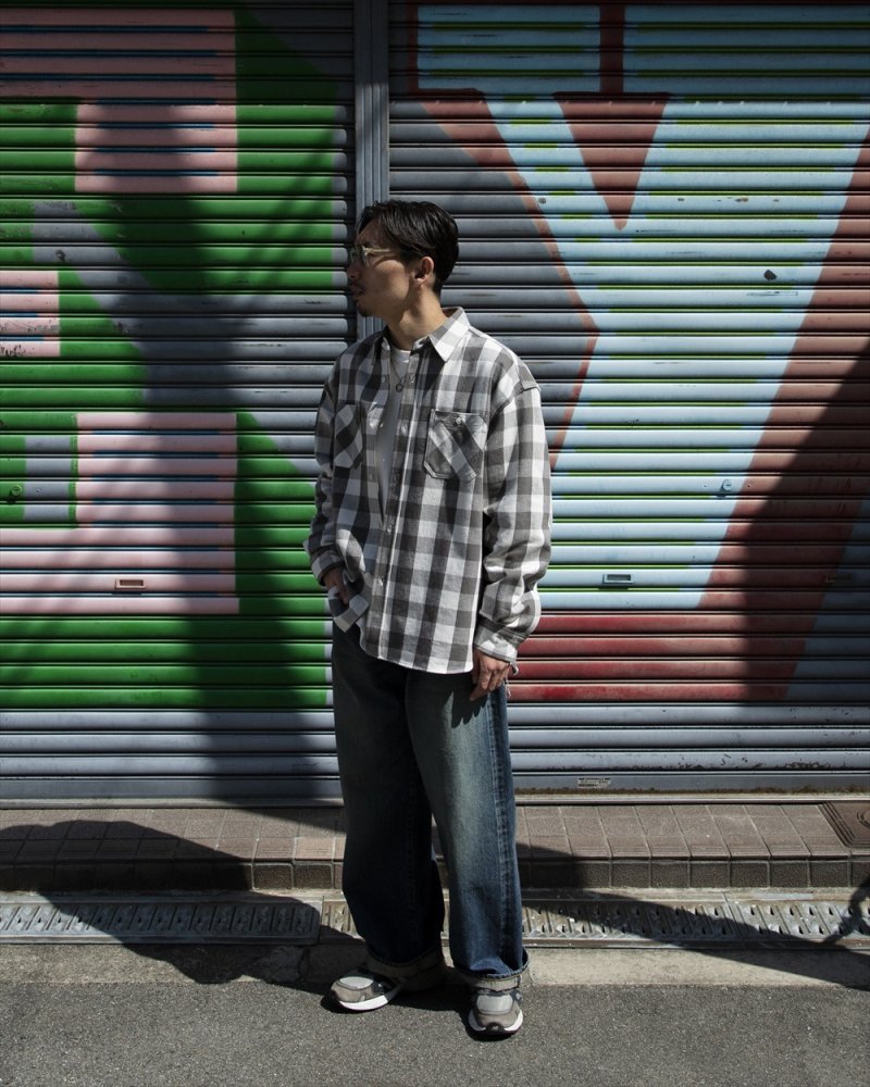 画像2: CALEE/VINTAGE TYPE BLOCK CHECK SH（BLACK/WHITE）［ブロックチェックシャツ-26春夏］