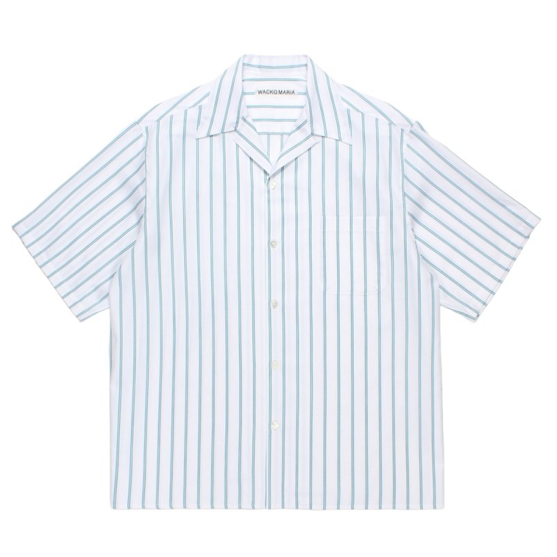 画像1: WACKO MARIA/BEZ TEKSTIL / STRIPED OPEN COLLAR SHIRT（GREEN）［ストライプオープンカラーシャツ-26春夏］