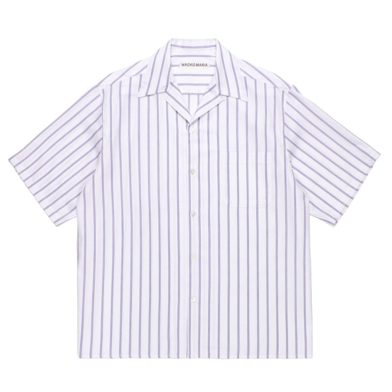 画像1: WACKO MARIA/BEZ TEKSTIL / STRIPED OPEN COLLAR SHIRT（PURPLE）［ストライプオープンカラーシャツ-26春夏］