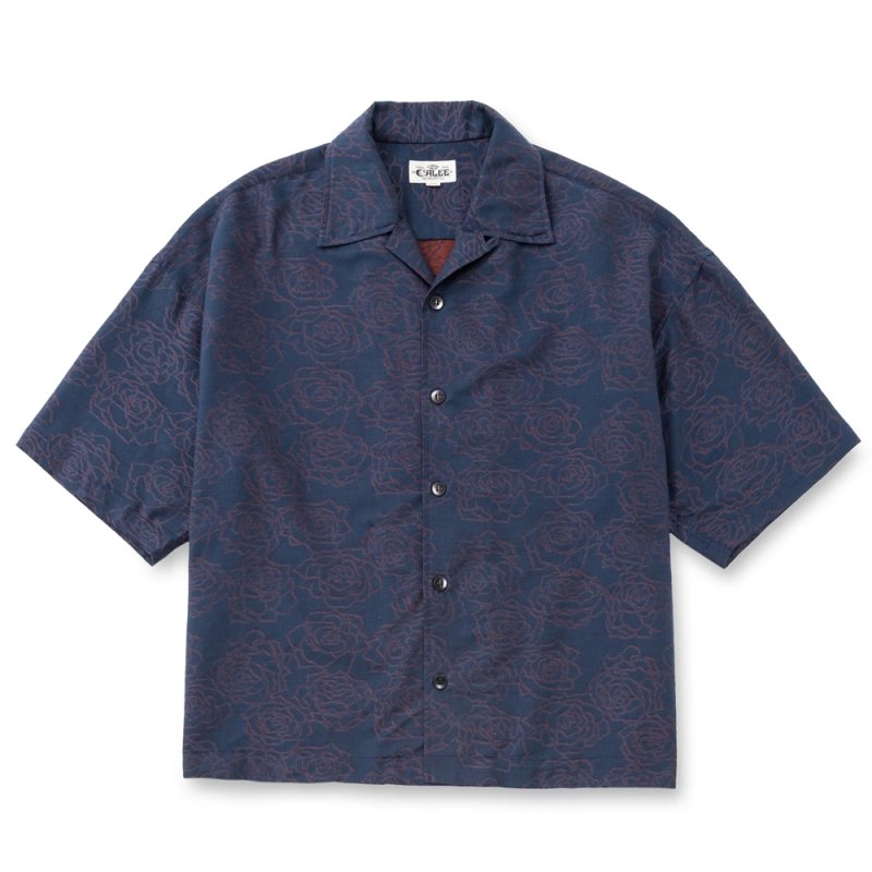 画像1: CALEE/5 LENGHT ROSE PATTERN JACQUARD SH（NAVY）［ローズジャガードシャツ-26春夏］