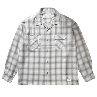 exodus brand/RAYON OMBRE CHECK L/S SHIRT（WHITE）［レーヨン