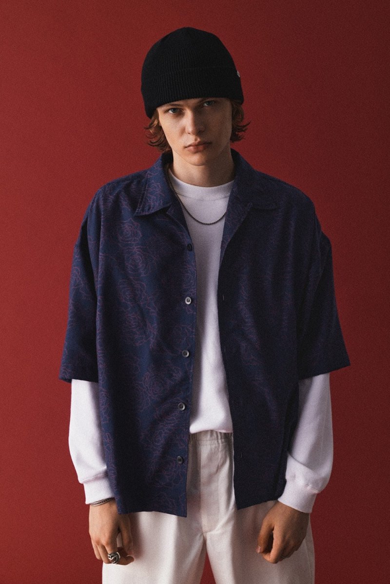 画像3: CALEE/5 LENGHT ROSE PATTERN JACQUARD SH（NAVY）［ローズジャガードシャツ-26春夏］