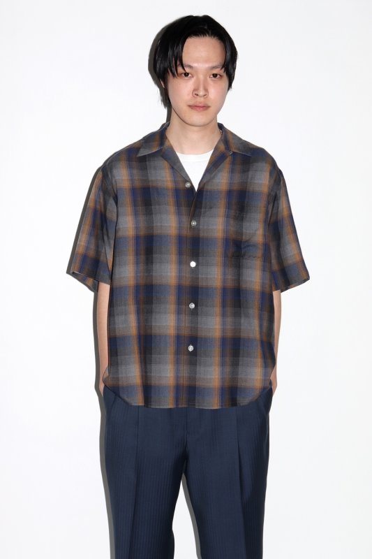 オ*ー様 WACKO MARIA OMBRE CHECK オープンカラーシャツ WACKO MARIA/OMBRE CHECK OPEN COLLAR SHIRT（BLUE）［オンブレ